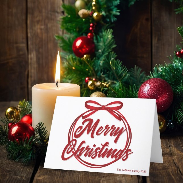 Cartes Pour Fêtes Annuelles Joyeux script de Noël moderne Red Ribbon Bow (Créateur téléchargé)