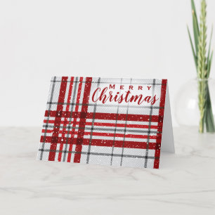 Cartes Pour Fêtes Annuelles Joyeux script de Noël Plaid Motif gris rouge