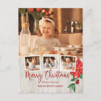 Joyeux Script de Noël, Poinsettia, Rustique 4-Phot