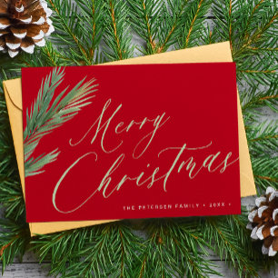 Cartes Pour Fêtes Annuelles Joyeux script de Noël rouge vert simple