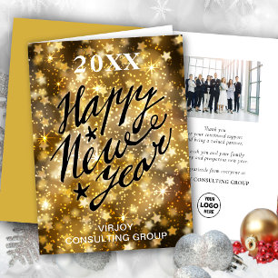 Cartes Pour Fêtes Annuelles Joyeux Script du Nouvel An Festive Gold Stars Busi