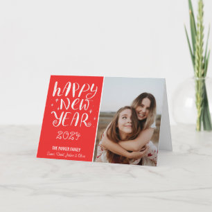 Cartes Pour Fêtes Annuelles Joyeux Script Joyeux Nouvel An Photo mignonne Roug