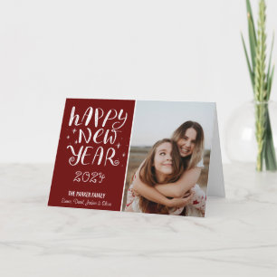 Cartes Pour Fêtes Annuelles Joyeux Script Joyeux Nouvel An Photo mignonne Roug