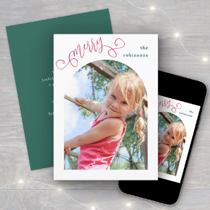 Cartes Pour Fêtes Annuelles Joyeux script moderne Joyeux photo arc Noël