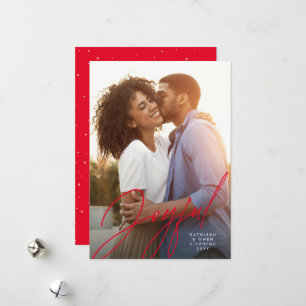 Cartes Pour Fêtes Annuelles Joyeux script moderne une photo rouge Noël