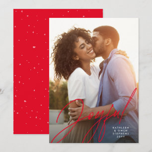 Cartes Pour Fêtes Annuelles Joyeux script moderne une photo rouge Noël