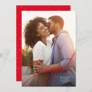Cartes Pour Fêtes Annuelles Joyeux script moderne une photo rouge Noël