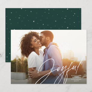 Cartes Pour Fêtes Annuelles Joyeux script moderne une photo vert Noël Hol