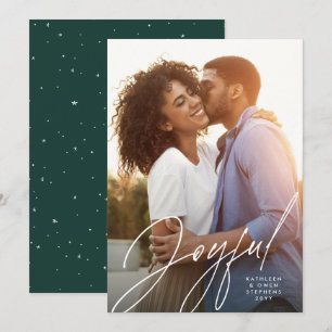 Cartes Pour Fêtes Annuelles Joyeux script moderne une photo verte Noël