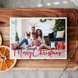 Cartes Pour Fêtes Annuelles Joyeux Script Rouge Festif Noël Année En Revue