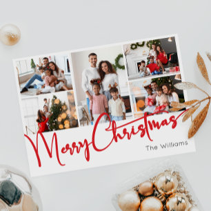 Cartes Pour Fêtes Annuelles Joyeux script rouge Noël Cinq photos