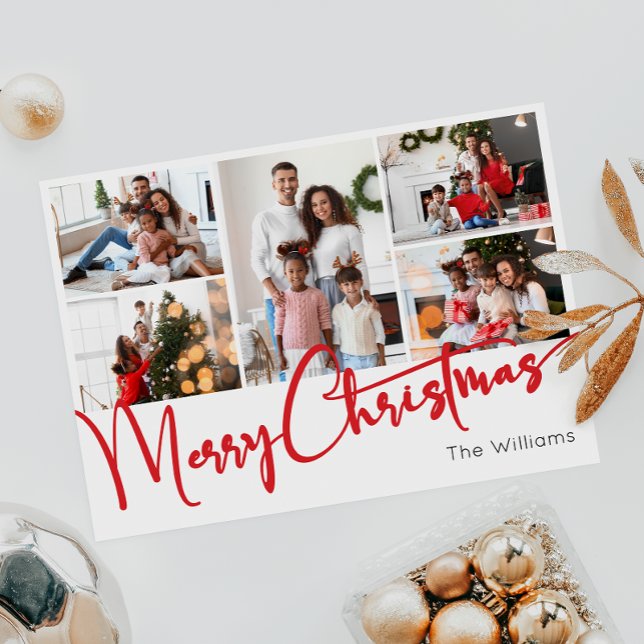 Cartes Pour Fêtes Annuelles Joyeux script rouge Noël Cinq photos (Créateur téléchargé)
