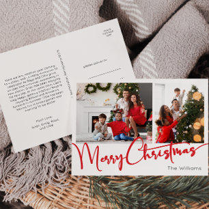 Cartes Pour Fêtes Annuelles Joyeux script rouge Noël Deux photos