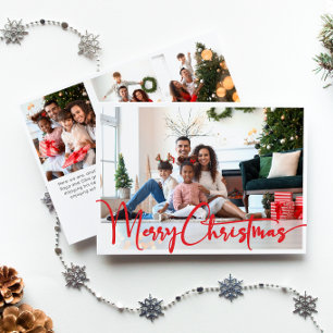 Cartes Pour Fêtes Annuelles Joyeux Script rouge Noël Quatre photos