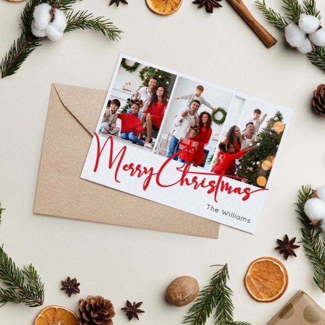 Cartes Pour Fêtes Annuelles Joyeux Script rouge Noël Six Photo (Créateur téléchargé)