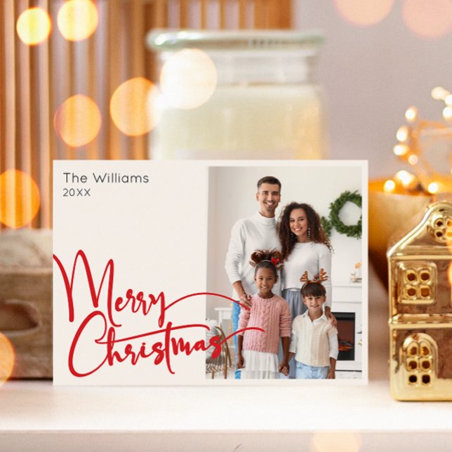 Cartes Pour Fêtes Annuelles Joyeux Script rouge Noël Une photo (Créateur téléchargé)