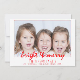 Cartes Pour Fêtes Annuelles Joyeux script rouge vif Famille Photo Noël