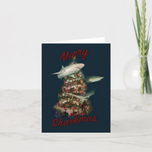 Cartes Pour Fêtes Annuelles Joyeux Sharkmas Requins autour de l'Arbre de Noël