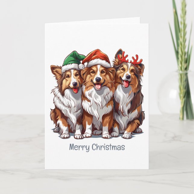 Cartes Pour Fêtes Annuelles Joyeux Sheepdogs de Noël Shetland (Devant)