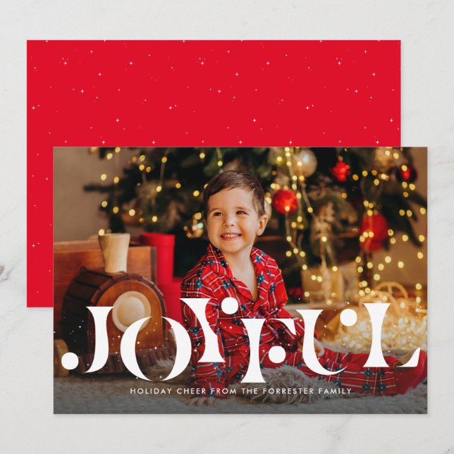 Cartes Pour Fêtes Annuelles Joyeux simple une photo rouge (Devant / Derrière)