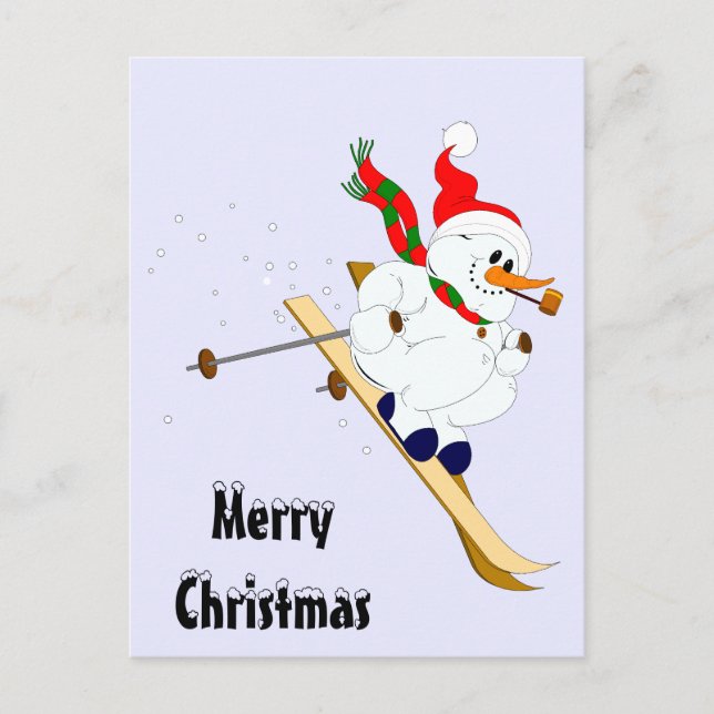 Cartes Pour Fêtes Annuelles Joyeux Snowman De Noël Sur Ski (Devant)