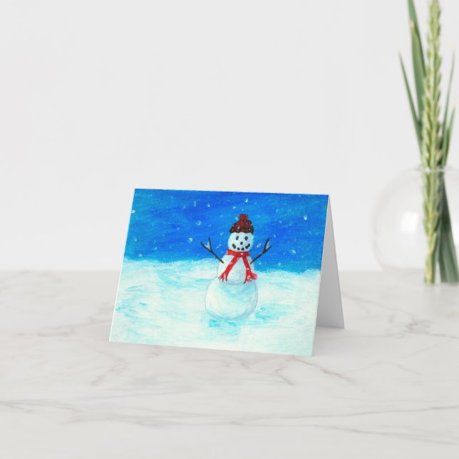 Cartes Pour Fêtes Annuelles Joyeux Snowman paysage Art neige neige (Devant)
