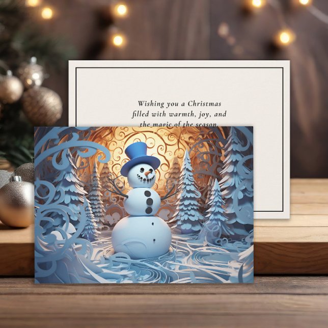 Cartes Pour Fêtes Annuelles Joyeux Snowman Top Hat Snowy Forest Noël (Magical snowman Christmas greeting card )