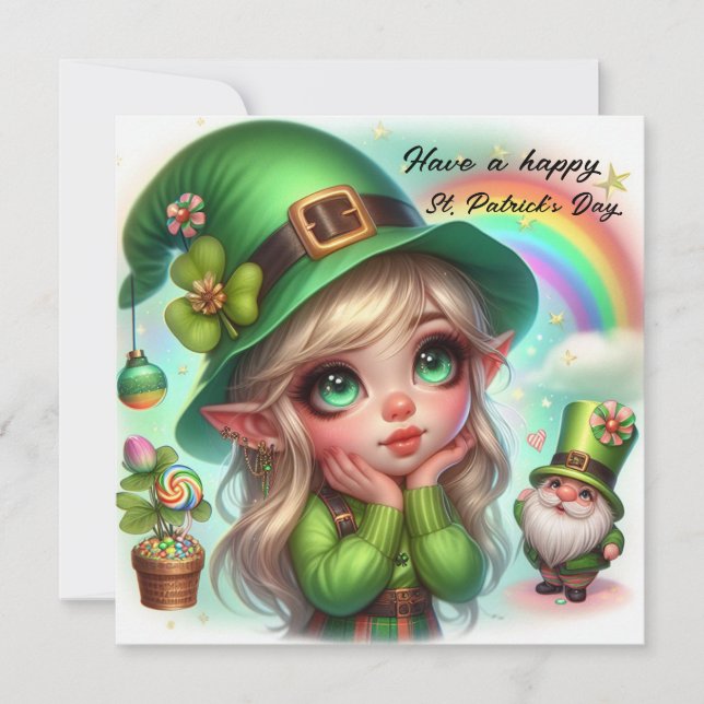 Cartes Pour Fêtes Annuelles Joyeux St Patrick Gnome et Leprechaun (Devant)