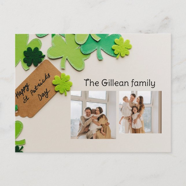 Cartes Pour Fêtes Annuelles Joyeux St. patrick jour famille Shamrock deux phot (Devant)