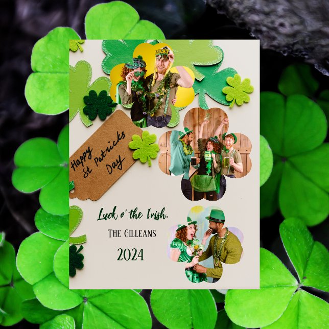 Cartes Pour Fêtes Annuelles Joyeux St. patrick jour famille Shamrock deux phot (Créateur téléchargé)