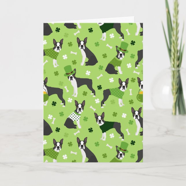 Cartes Pour Fêtes Annuelles Joyeux St. Patrick's Day Boston Terrier (Devant)
