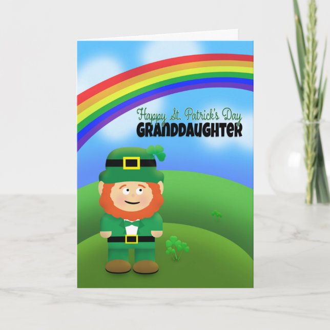 Cartes Pour Fêtes Annuelles Joyeux St Patrick's Day Grand-fille Leprechaun (Devant)