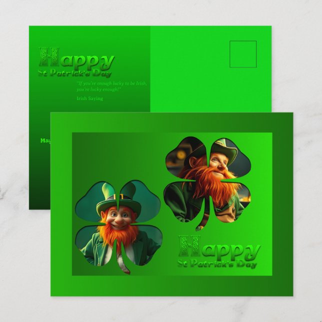 Cartes Pour Fêtes Annuelles Joyeux St Patrick's Day Leprechaun Ajouter Photo P (Devant / Derrière)