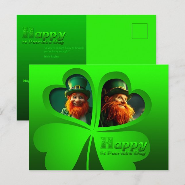 Cartes Pour Fêtes Annuelles Joyeux St Patrick's Day Leprechaun Ajouter Photo P (Devant / Derrière)