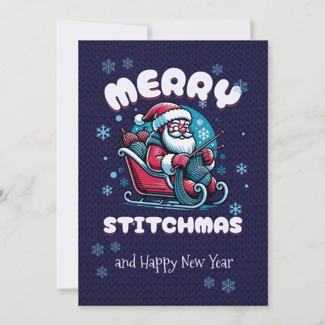 Cartes Pour Fêtes Annuelles Joyeux Stitchmas Santa Amateurs de Tricot (Devant)