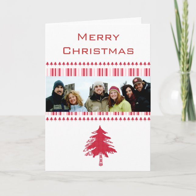 Cartes Pour Fêtes Annuelles Joyeux Stripes De Noël Avec Votre Photo De Famille (Devant)