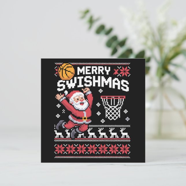 Cartes Pour Fêtes Annuelles Joyeux Swishmas Basketball laids Noël Noël (Debout devant)
