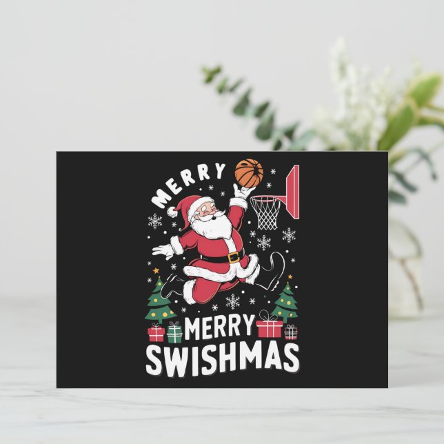 Cartes Pour Fêtes Annuelles Joyeux Swishmas Noël Père Noël Jouant au Basketbal (Debout devant)