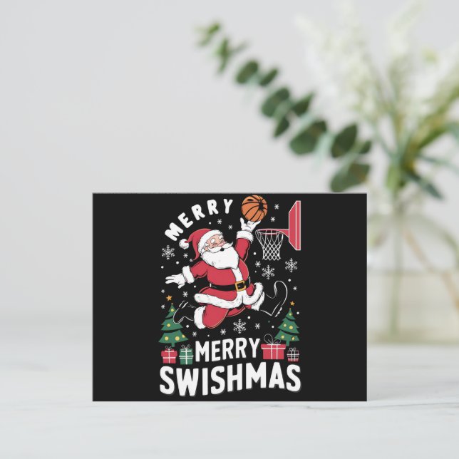Cartes Pour Fêtes Annuelles Joyeux Swishmas Noël Père Noël Jouer Basketball (Debout devant)