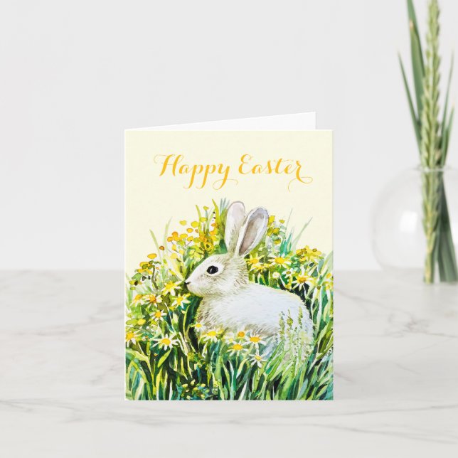 Cartes Pour Fêtes Annuelles Joyeux tableau blanc lapin blanc pâques aquarelle (Devant)