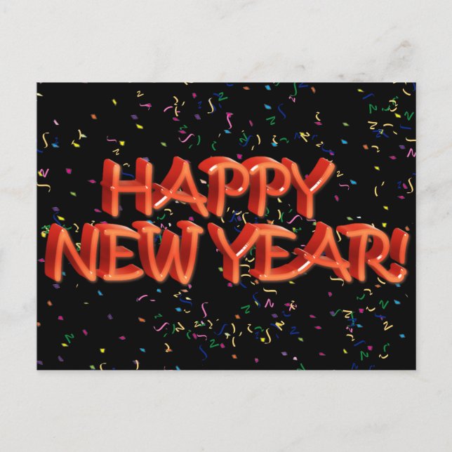 Cartes Pour Fêtes Annuelles Joyeux texte rouge du Nouvel An avec Confetti (Devant)