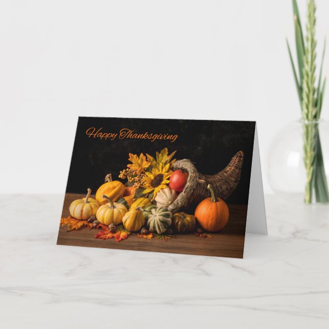 Cartes Pour Fêtes Annuelles Joyeux Thanksgiving à tous les beaux Cornucopia (Devant)