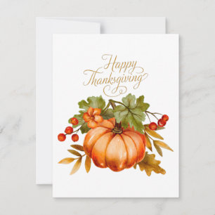Cartes Pour Fêtes Annuelles Joyeux Thanksgiving Aquarelle Citrouille et Baies 