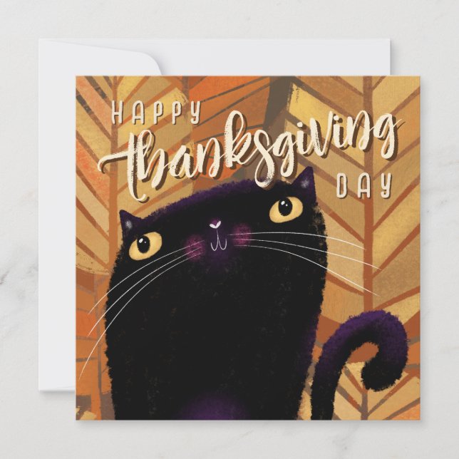 Cartes Pour Fêtes Annuelles Joyeux Thanksgiving Chat Noir Automne (Devant)