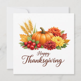 Cartes Pour Fêtes Annuelles Joyeux Thanksgiving Citrouille, Baies et Fleurs 