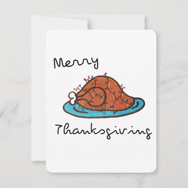 Cartes Pour Fêtes Annuelles Joyeux Thanksgiving, dinde aux lumières de Noël (Devant)