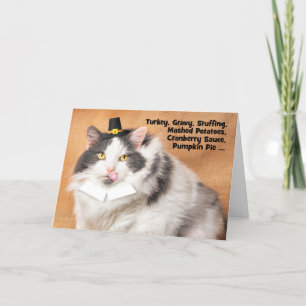 Cartes Pour Fêtes Annuelles Joyeux Thanksgiving Drôle Chat Gras en Chapeau de 