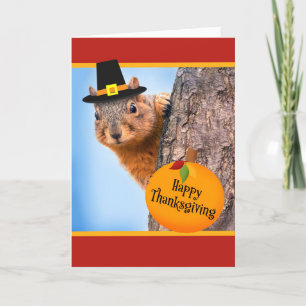 Cartes Pour Fêtes Annuelles Joyeux Thanksgiving Écureuil Mignon avec Chapeau