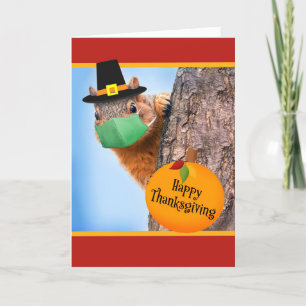 Cartes Pour Fêtes Annuelles Joyeux Thanksgiving Écureuil Mignon avec Masque Fa