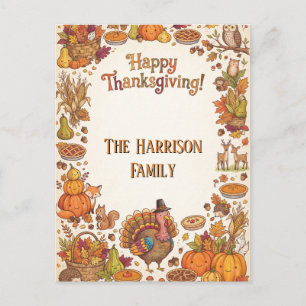 Cartes Pour Fêtes Annuelles Joyeux Thanksgiving Mignon design d'automne avec t